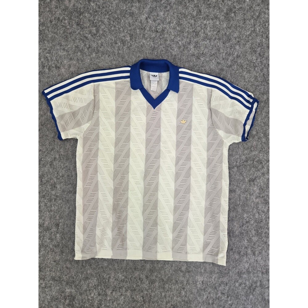 Women's Adidas Originals Sz LG Off White Short Sleeve Polo Shirt KC6539 Preppy